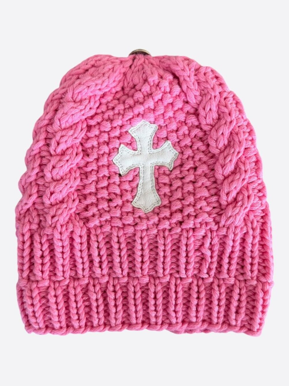 Chrome Hearts Pink & White Cross Patch Cashmere Beanie